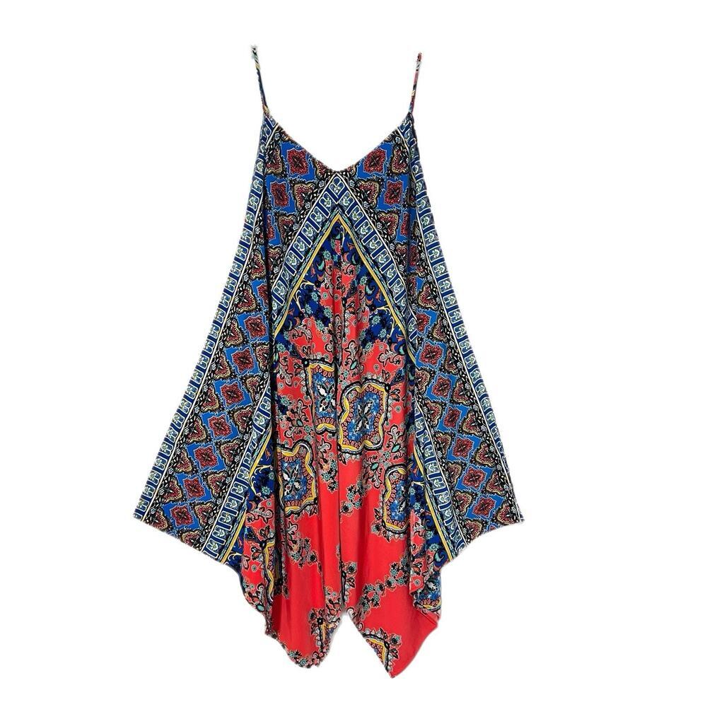 Silvergate Paisley Floral Handkerchief Hem Resort Vacation Dress Large Patchwork